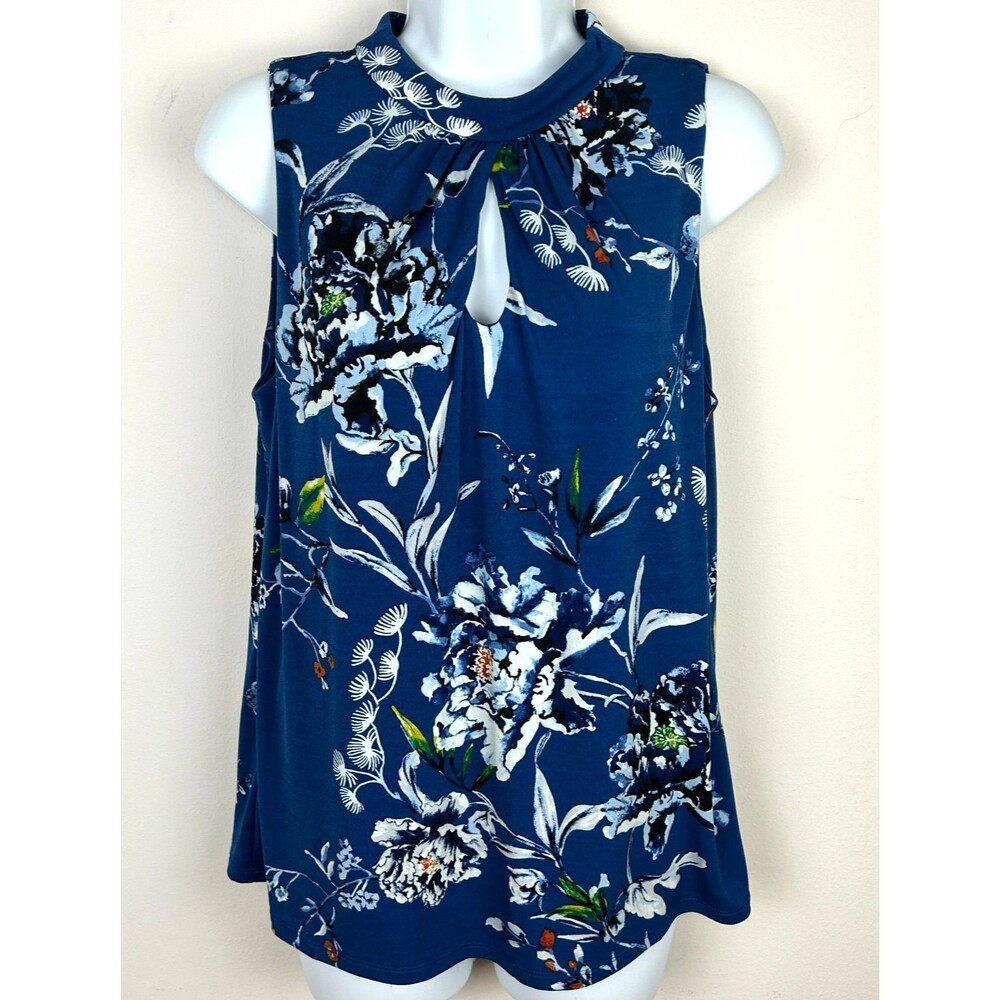 White House Black Market Blue WHBM Floral Sleeveless Top Size S - Picture 4 of 16